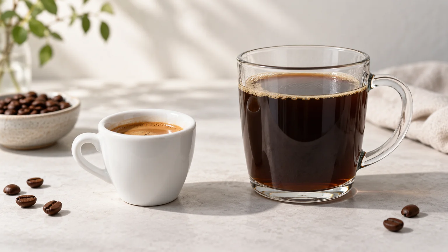 小杯義式濃縮與較大杯黑咖啡並排