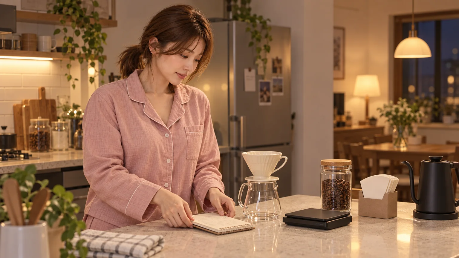 睡前把手沖器材排好:小菲留給隔天早晨的咖啡準備清單